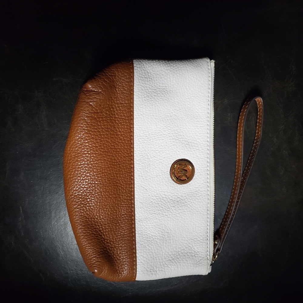 Michael Kors brown and white wristlet